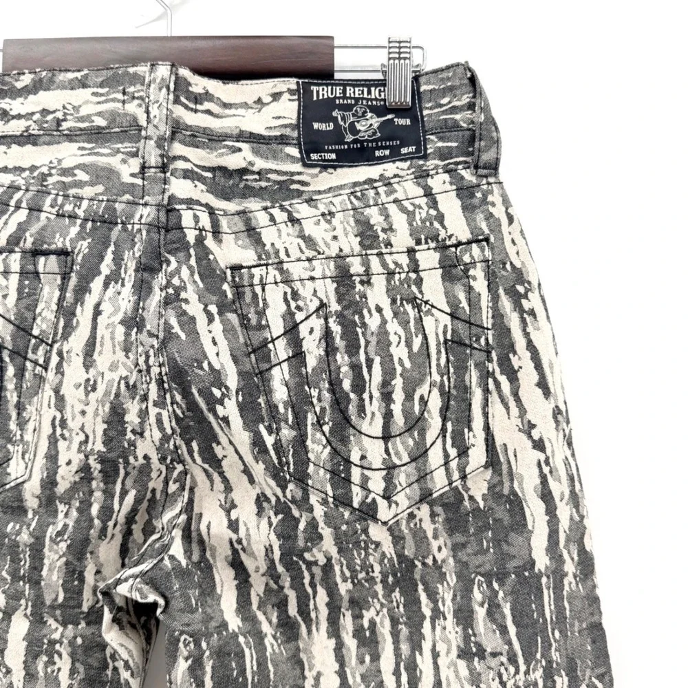 True Religion Bobby Relaxed Baggy Mens 31 Grey/Cream Jacquard Jeans Y2K